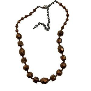Copper Colored Graduated Beaded Necklace 21" Adjustable Gun Metal Chain